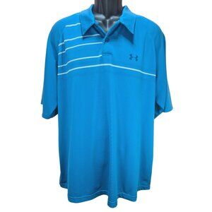 Under Armour Mens Heatgear Polo XL Loose Fit Blue Stripe Design